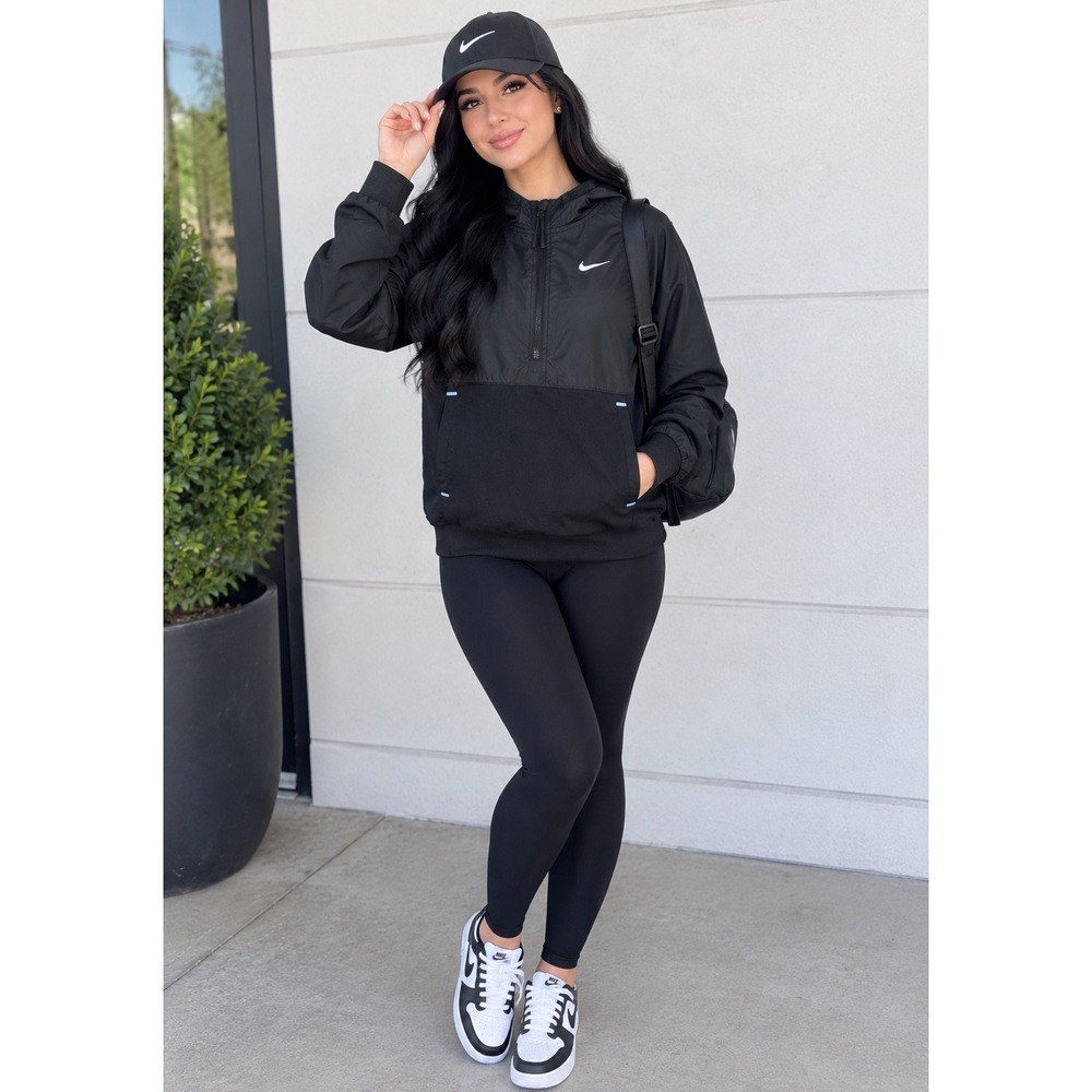Nike Womens Black Quarter Zip Hooded Windbreaker Jacket